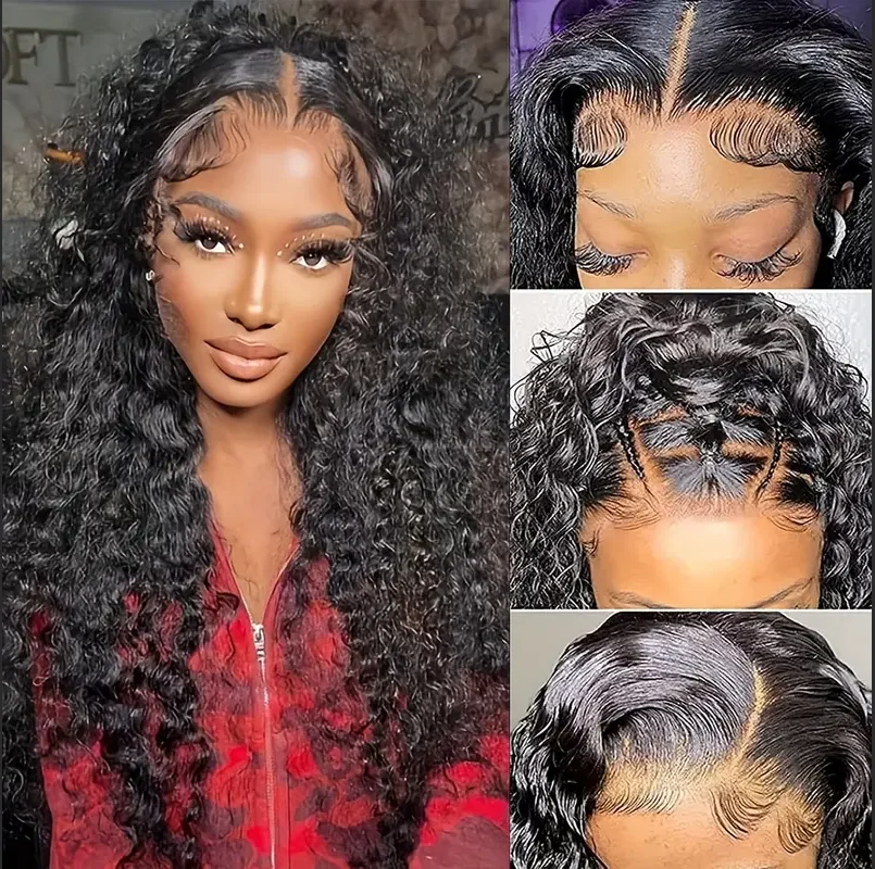 Pelucas delanteras de encaje de onda profunda cabello humano 200 densidad 13x4 peluca de cabello humano onda profunda nudos blanqueados prearrancados pelucas delanteras de encaje para Wo