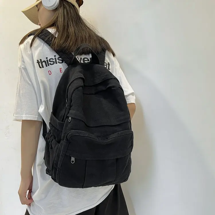 Vintage Backpack for Women, Large Capacity School Bag for High School Girls, Simple and Fashionable Canvas Backpacks Korean 2024