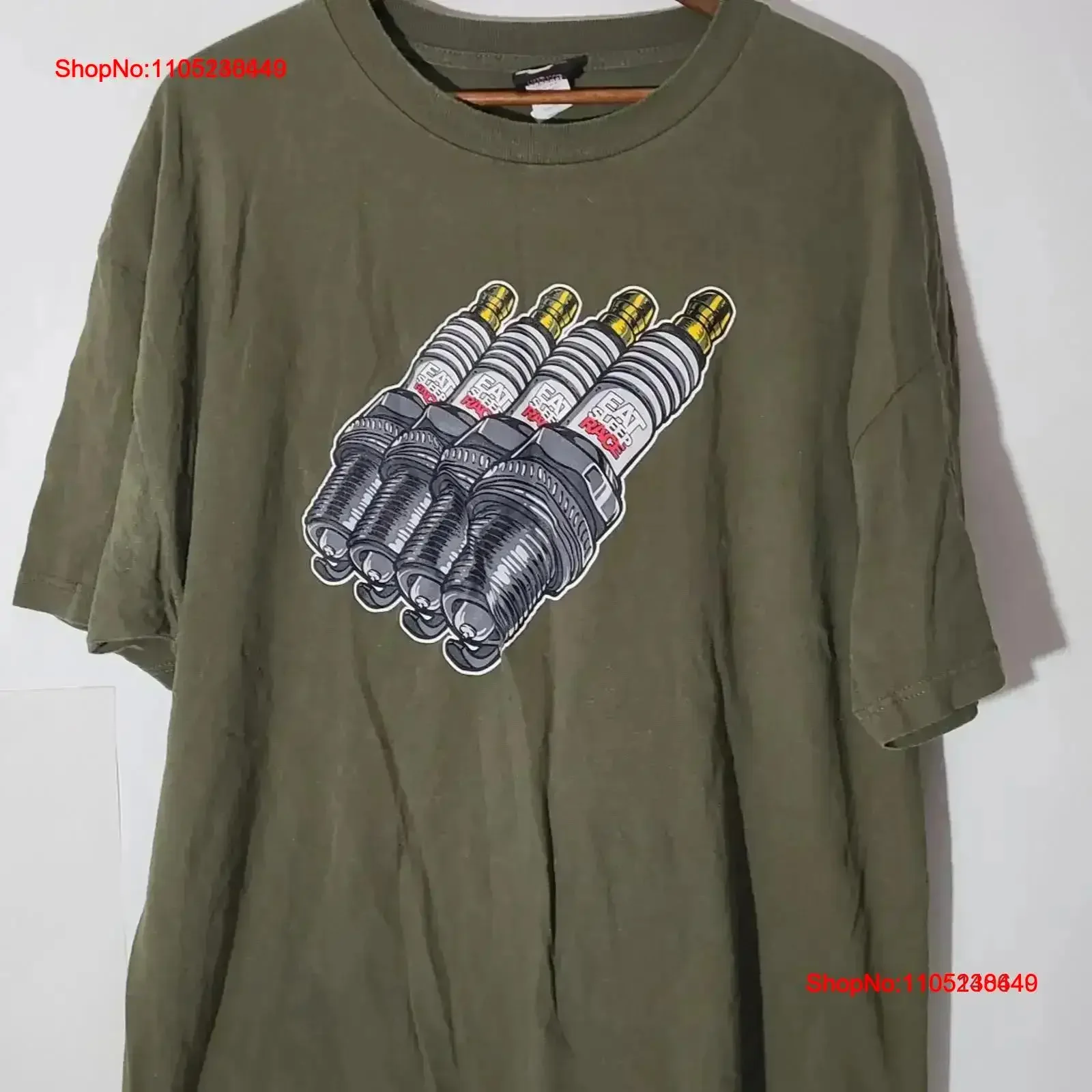 Eat Sleep Race Spark Plug Center Logo Green Men's 2XL T Shirt Racing Lifestyle vintage Washed streetwear designer clothes Soft