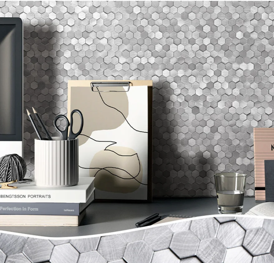 1-3pc Self-adhesive Luxury Wallpaper 3D Kitchen Bathroom Mosaic Tile Stickers Hexagon Mosaic Living Room Background Wall Sticker