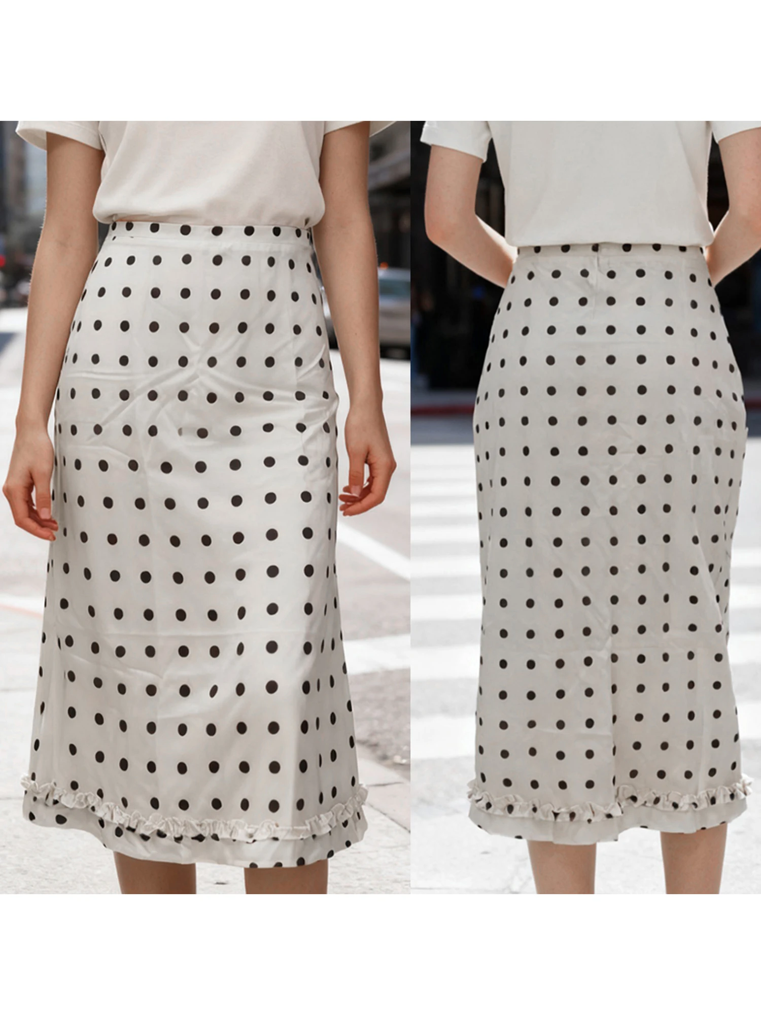 กระโปรงยาวถึงเข่าของผู้หญิง กระโปรงทรงเอเอ-ไลน์เอวสูงพิมพ์ลายดอกไม้หรูหราสำหรับงานออฟฟิศ ออกเดท และอื่นๆ