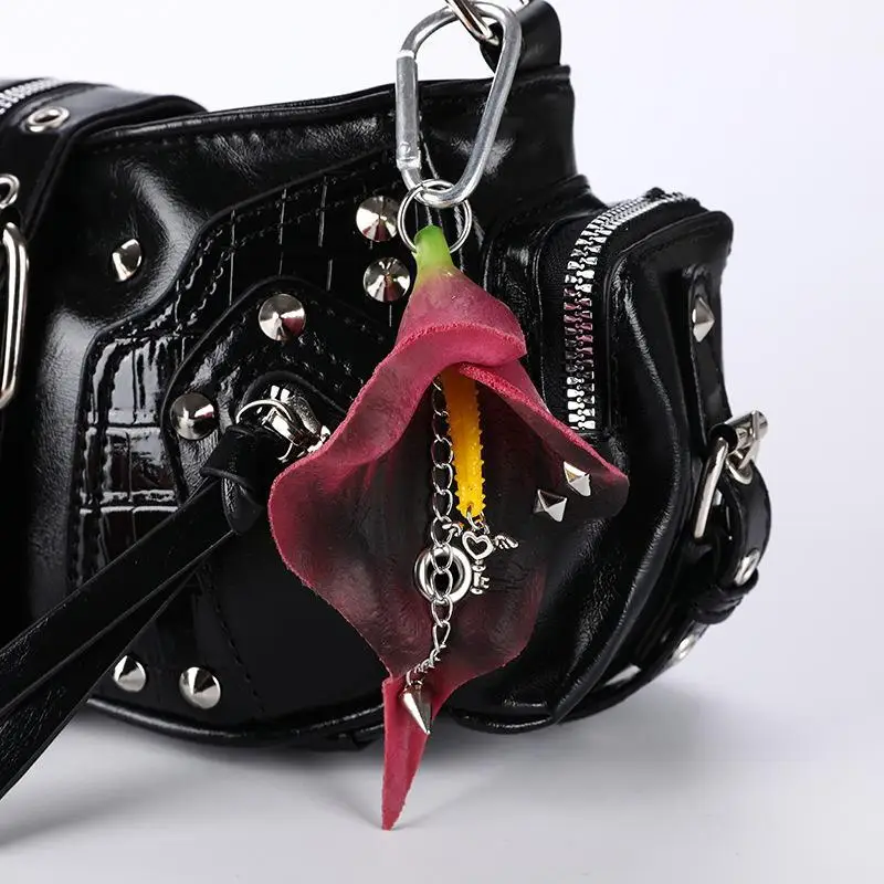 Simulationsblume Orchidee Lilie Schlüsselanhänger Handgefertigt mit Bohrungen und Nadelstichen Bunter Blumen-Taschenanhänger Rucksack-Dekoration – Detail 1