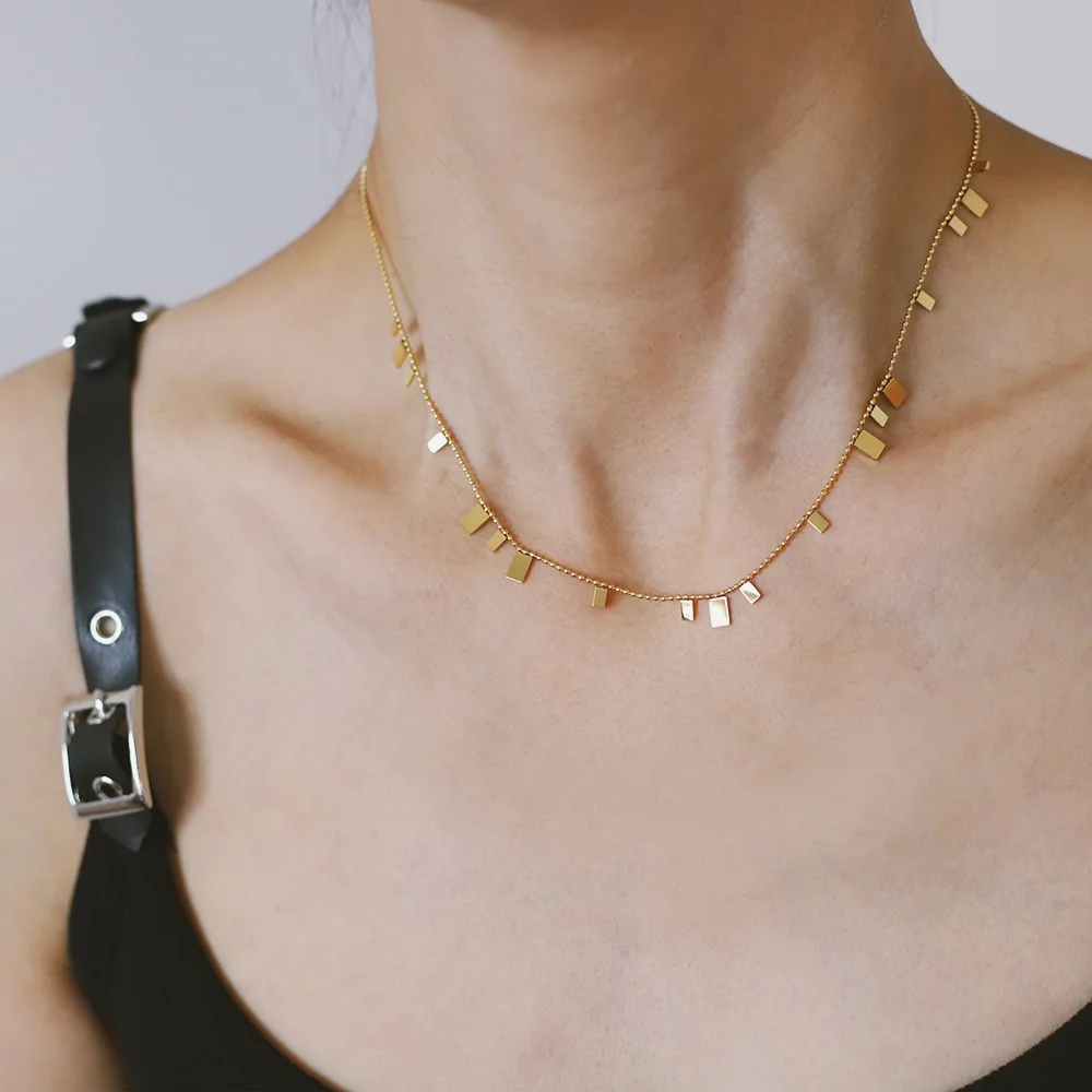Fashion Tassel Sequin Bead Chain Necklace Women 18K Gold Color PVD Stainless Steel Jewelry Waterproof
