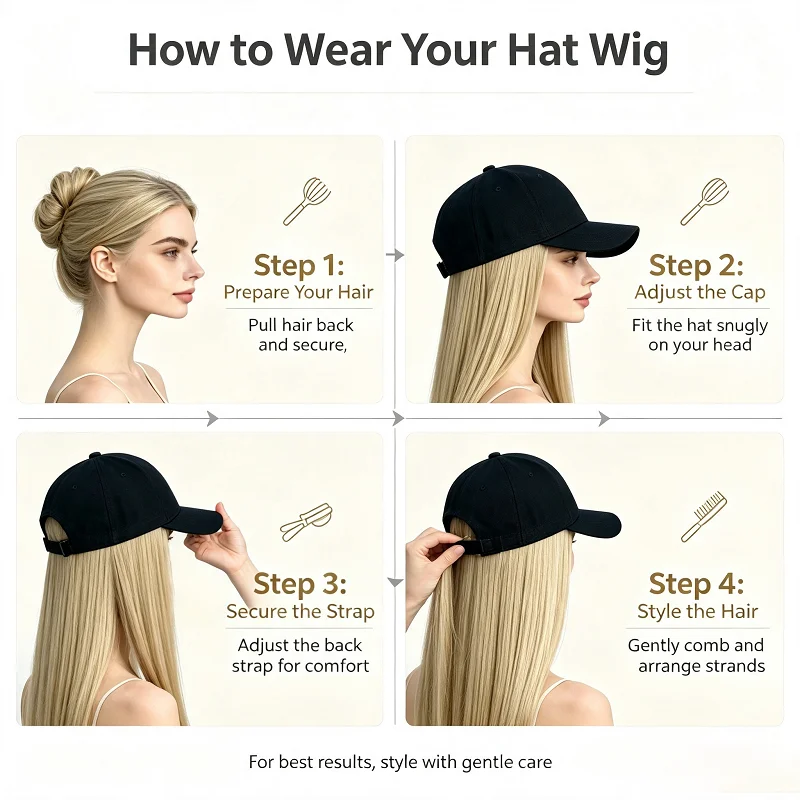 Peluca de gorra de béisbol ajustable de cabello sintético largo lacio negro de 18 pulgadas para mujer, uso diario al aire libre, estilo casual callejero 6