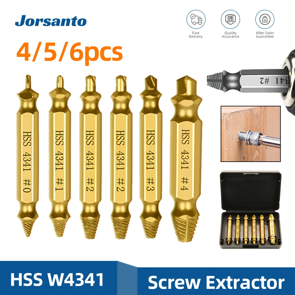 Juego de 4/5/6 Uds. De Extractor de tornillos dañados, juego de brocas centrales, herramientas de carpintería, Extractor de pernos rotos, Extractor de tornillos