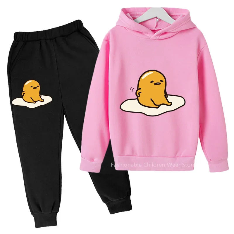 Lovely New Gudetama Print Hoodie + Pants Set Children's Autumn/Spring Cotton Outfit Boy Girl Friendly Korean Look