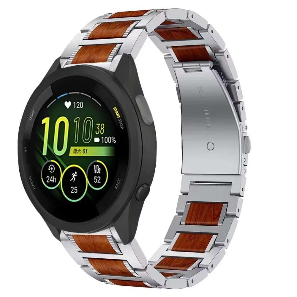 22mm Rosewood+Metal Strap for Garmin Forerunner 570 47mm 965 265 970 255 265 Music Comfortable Band for Garmin Venu 3 2 Bracelet