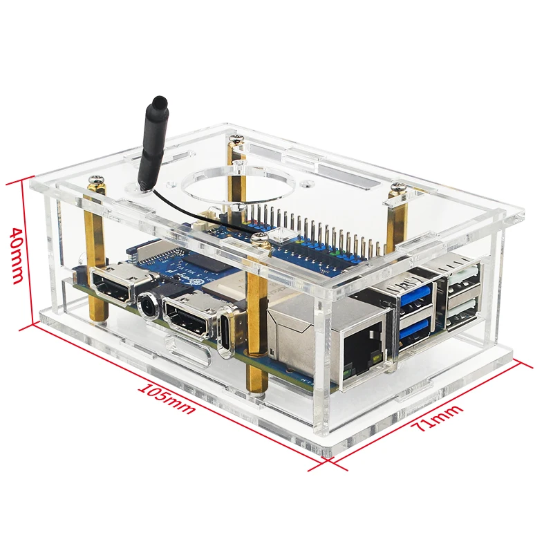 Orange Pi 5 Max Acrylgehäuse, transparente Schale, Lüfter, Aluminium-Kühlkörperantenne, optionale Schutzbox für Orange Pi 5 Max