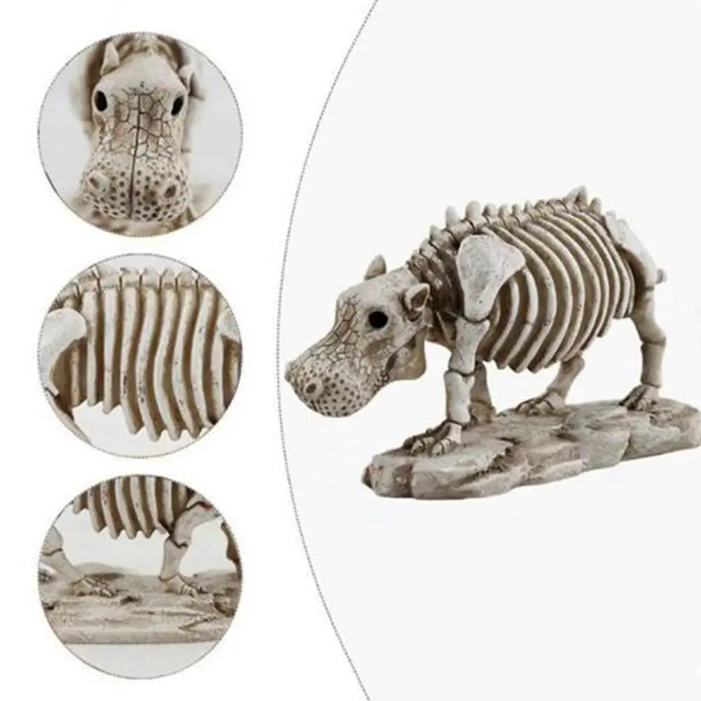 Funny Resin Hippo Shape Skeletons Figurines Small Decorative Skeleton Hippo Statue Realistic Simulation Animal Sculpture Desk
