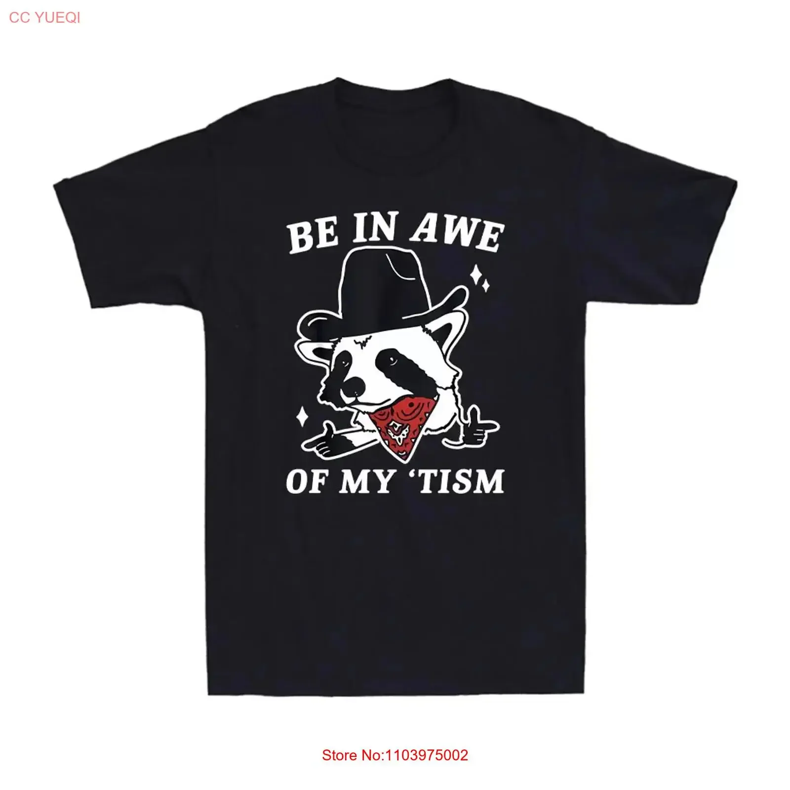T-shirt pour hommes avec motif de raton laveur drôle et mignon avec chapeau, « Be In Awe Of My 'Tism', vintage, délavé, unisexe, respirant, graphique tendance