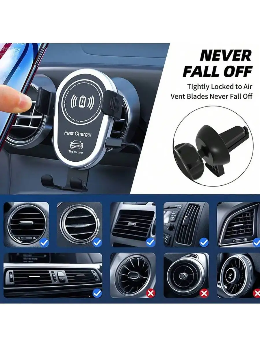 

15W Wireless Car Charger Holder Triangular Wing Design Fast Charging For iPhone Galaxy