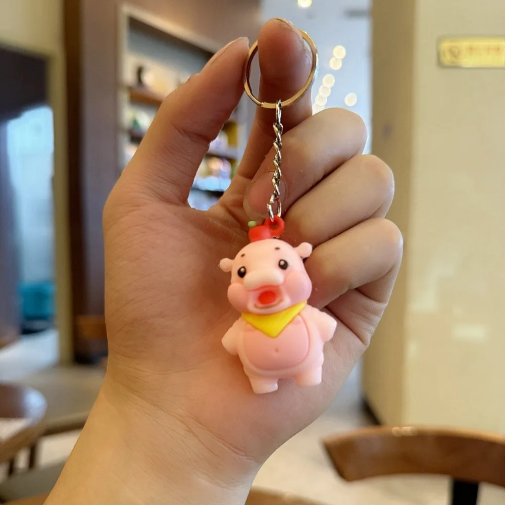 4 pezzi simpatico portachiavi con ciondolo ippopotamo cartone animato MooDeng ippopotamo borsa ornamenti di fascino portachiavi per auto creativo in gomma morbida