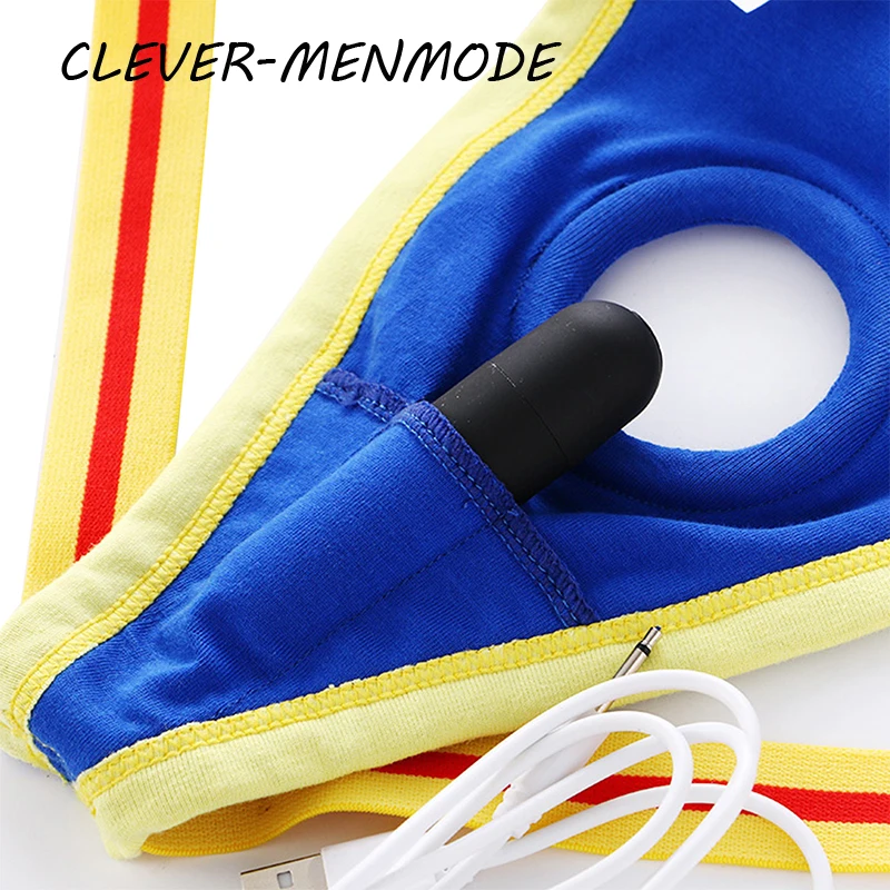 CLEVER-MENMODE Sexy Men\'s Hollow Out Jockstrap Thong Penis Hole Silicone O Ring Underwear Low Rise Panties Underpants Homme