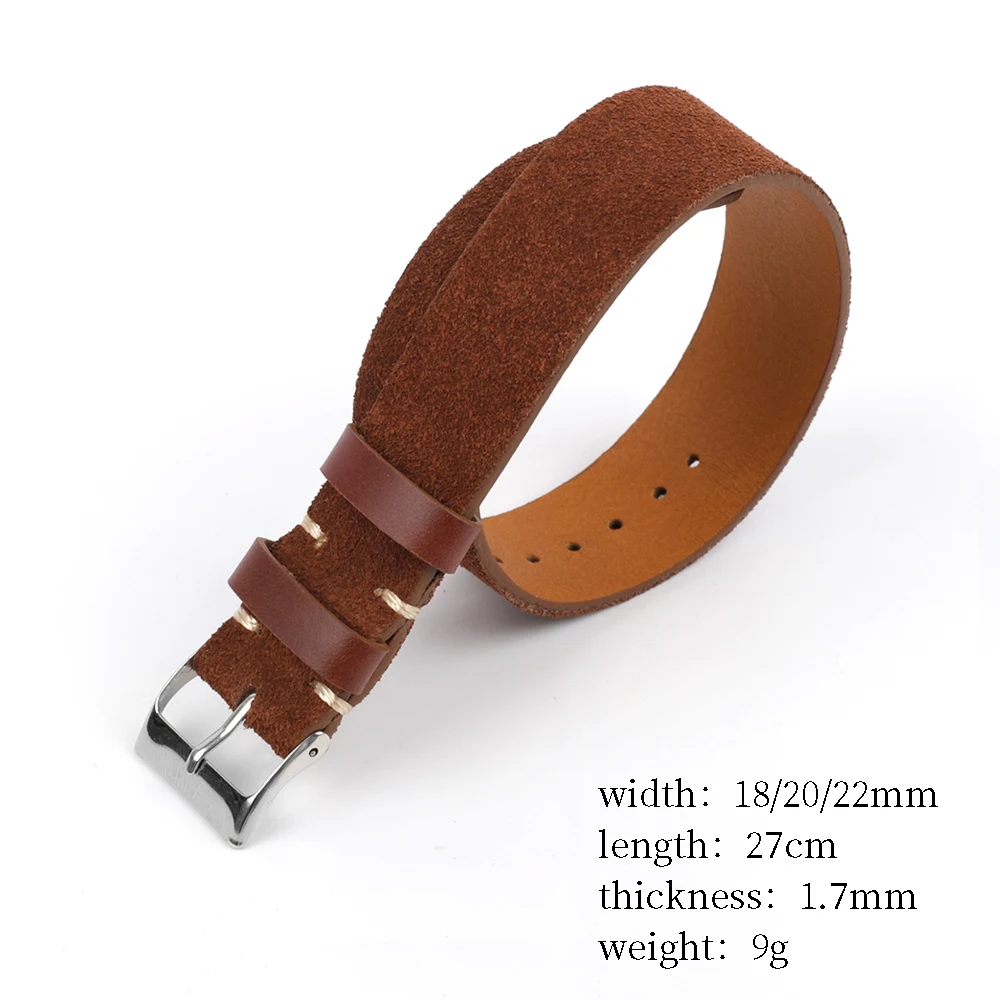 Vintage Watch Strap Suede Genuine Leather Long Watch Bands 18mm 20mm 22mm Stainless Steel Buckle Watch Accessories