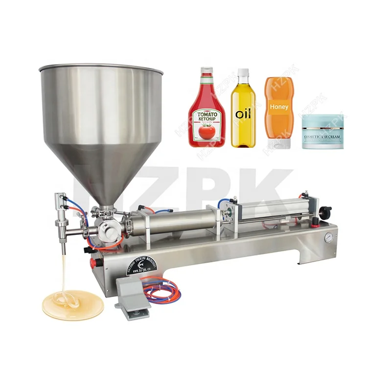 HZPK Piston Shampoo  Cream Small Bottle Honey Semi Automatic Horizontal Pneumatic Jam Liquid Paste Filling Machine Price