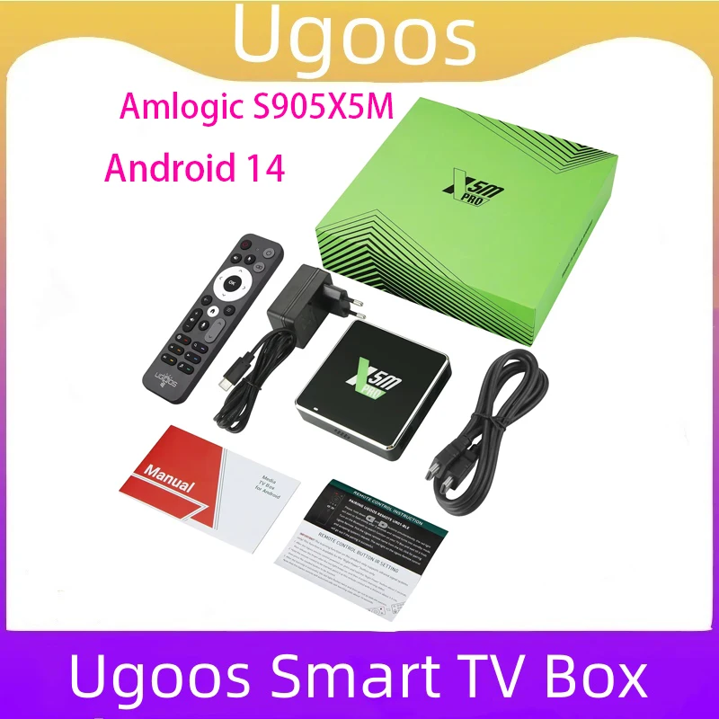 오리지널 우구스 X5M Pro 스마트 TV 박스 안드로이드 14 Amlogic S905x5m 4GB 32GB WiFi BT5.4 1000M HDR CEC RTC 셋톱박스 미디어 플레이어