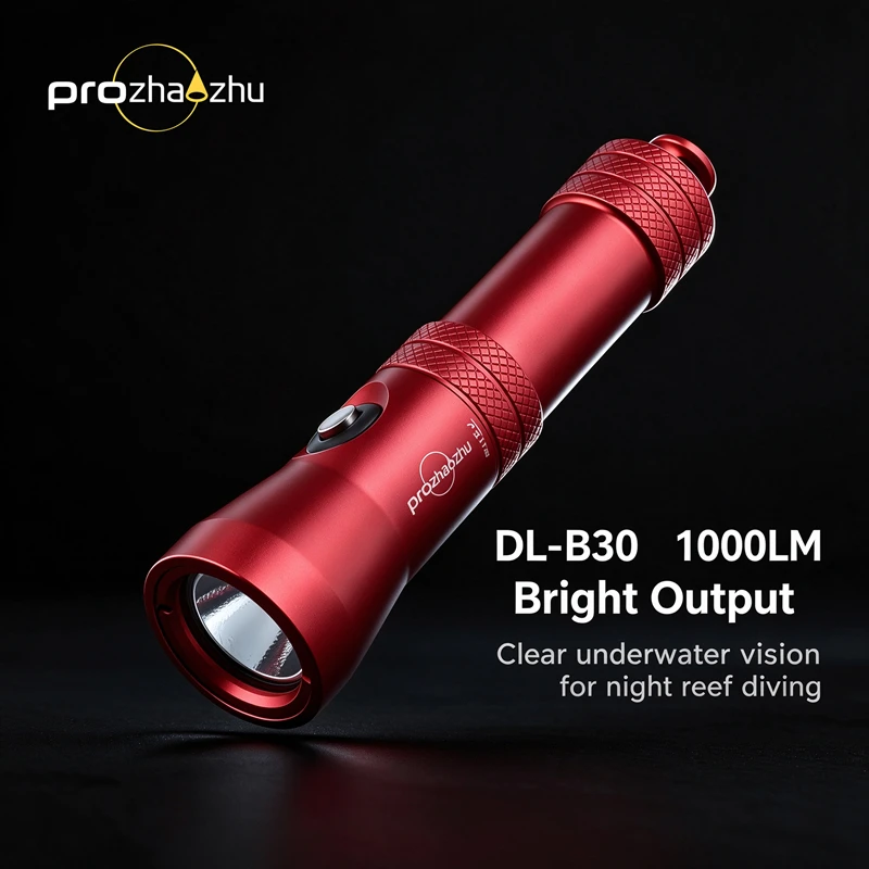 prozhaozhu-dl-b30-1000lm-プロ仕様スキューバダイビング懐中電灯-ip68-100m防水-アルミ合金製充電式水中トーチ