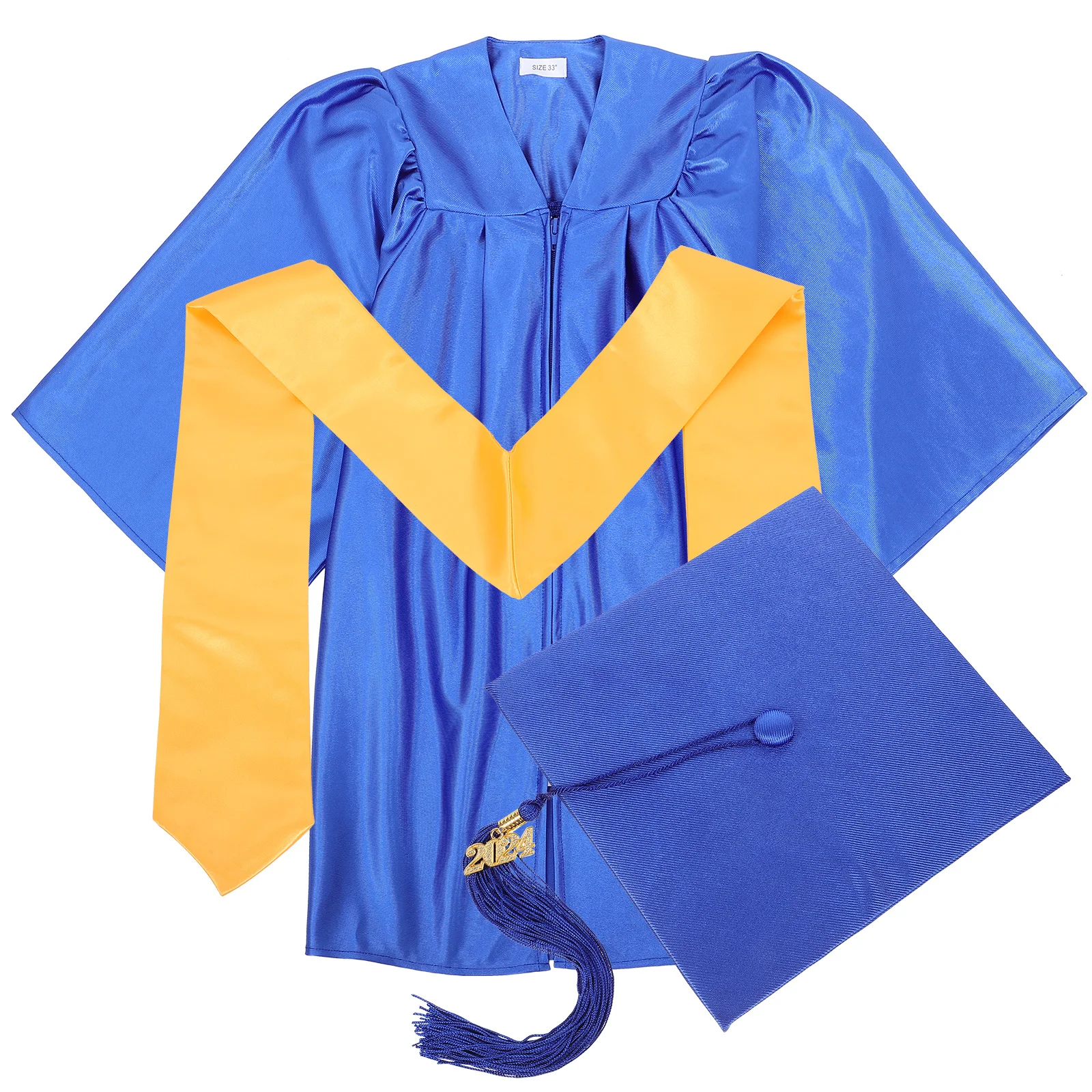 

1 set Kids Graduation Cap Set 2024 Blue Shawl Hat Elementary School Polyester Robe Sash Graduation Cap And Gown Stole Preschool