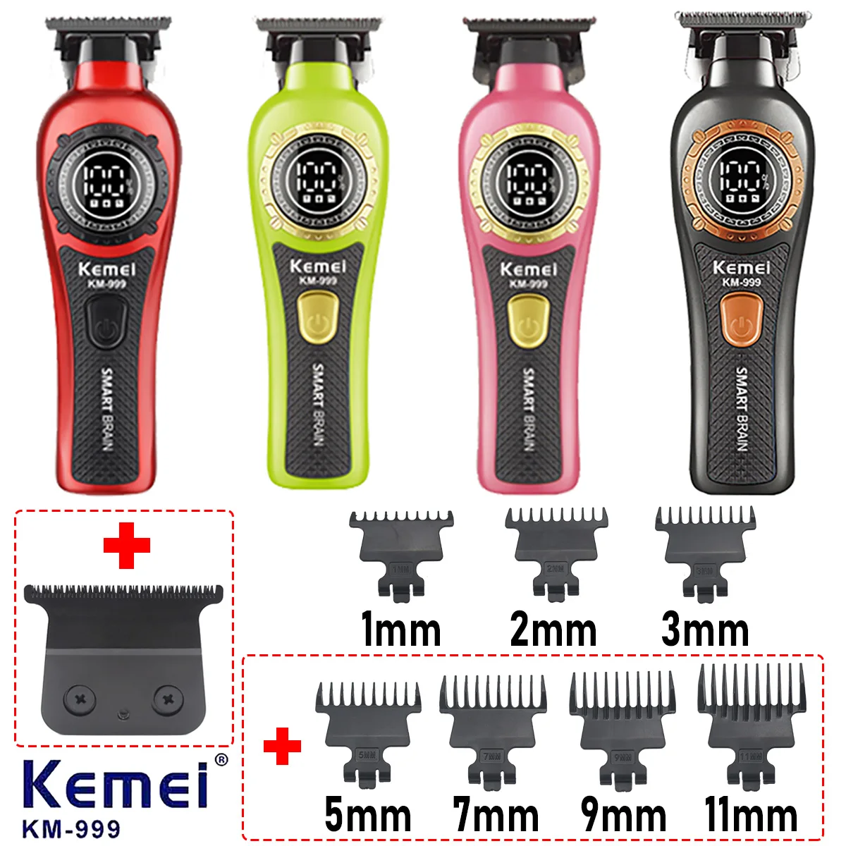 

Беспроводная профессиональная машинка для стрижки волос Kemei KM-999 с DLC T-образным лезвием, для мужчин, с нулевым зазором, электрическая, для финальной обработки и стрижки волос