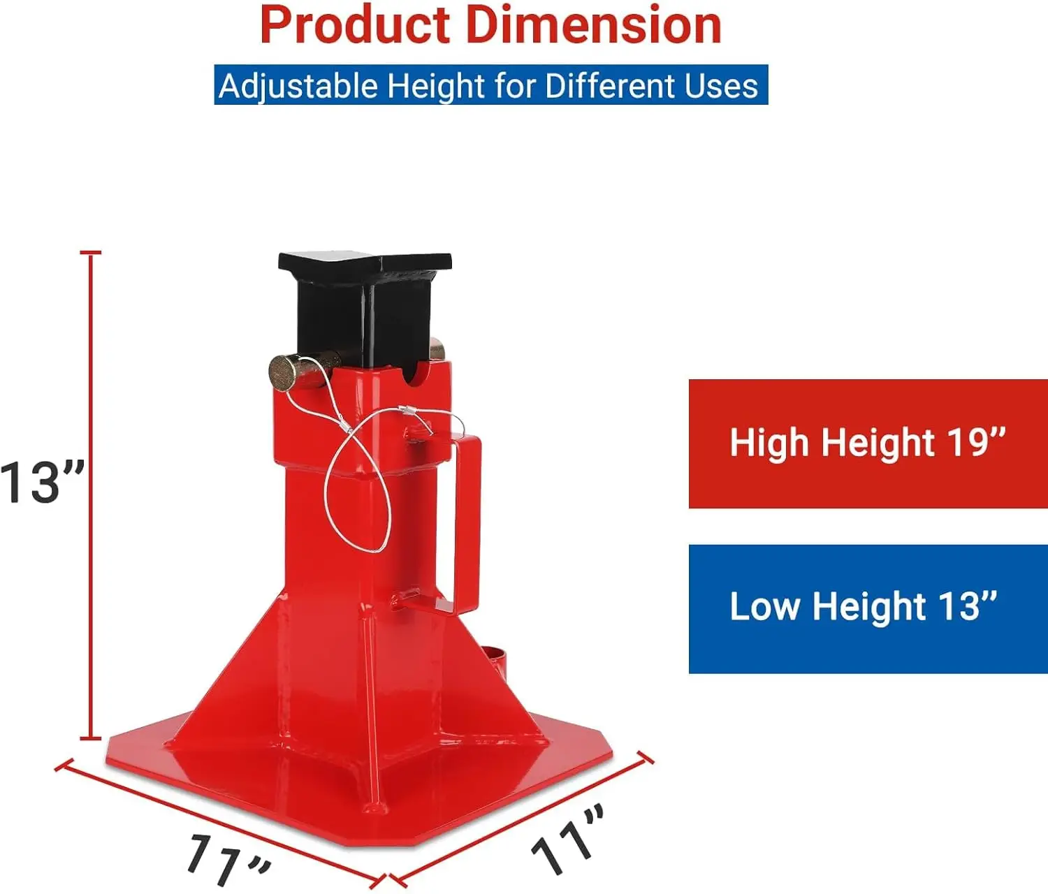 

Professional Low-Profile Jack Stand, Pin-Type Locking Design, 22-Ton (44,000 LB) Heavy Duty for Trucks & Trailers, Red, 1 Pair