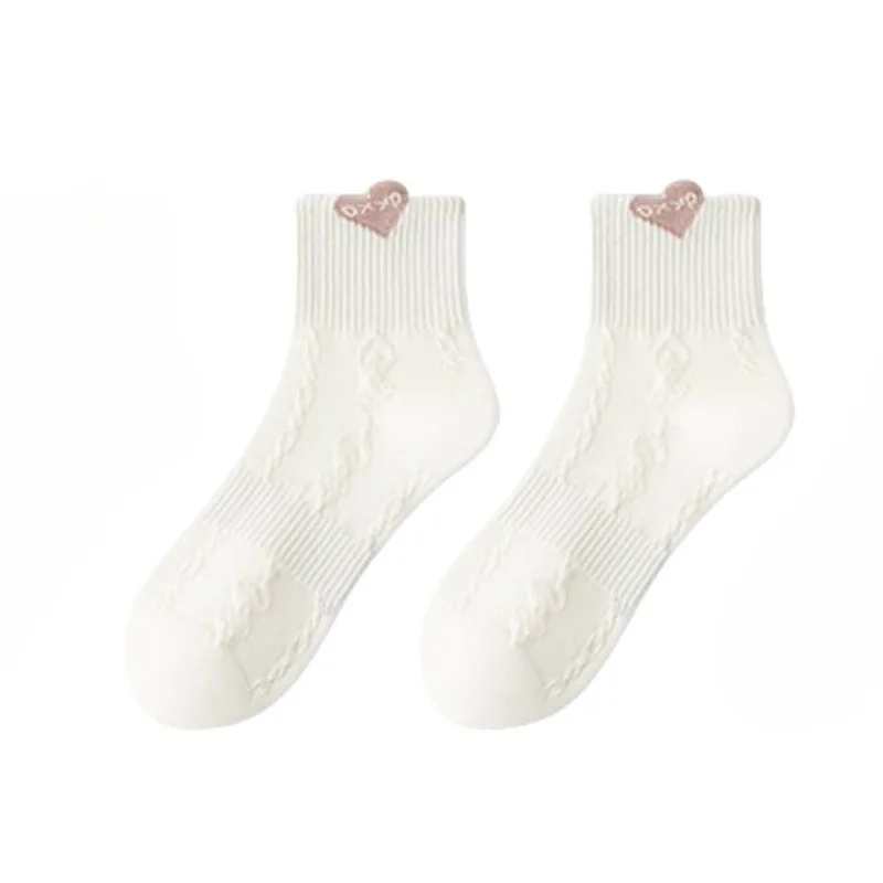 5 Pairs Women's Spring Autumn Cotton Mid-Calf Socks Thin Mesh Breathable Student White Socks Set Casual Ankle Sheer Socks Woman