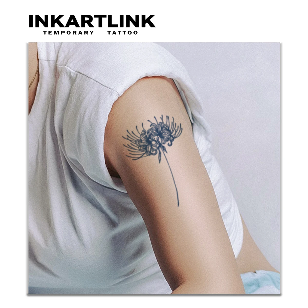 INKARTLINK Herbal Oriental Spider Lily Fine Line Tattoo Sticker for Minimalist Zen Vibe, Elegant Daily Look & Artful Outfits.
