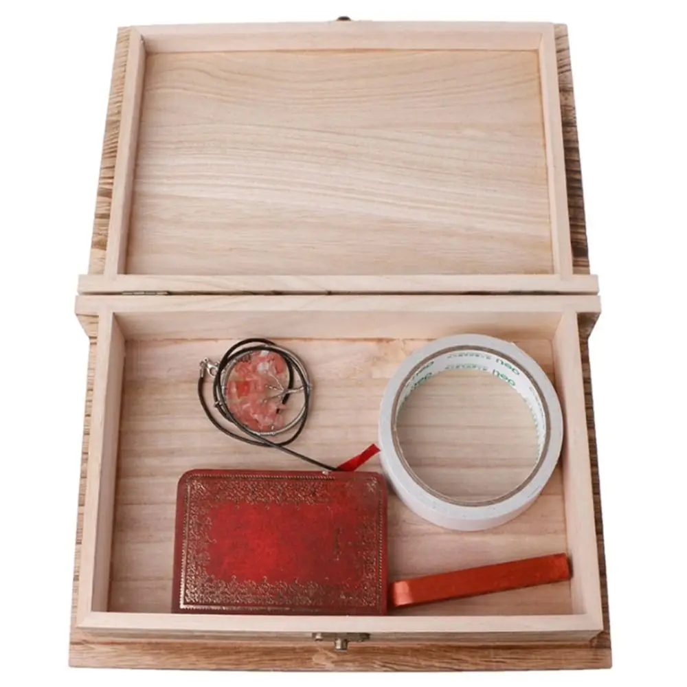 Wooden Hinged Lockable Box Book Shape Jewellery Storage Case Sundries Organizer Home Crafts Decoration