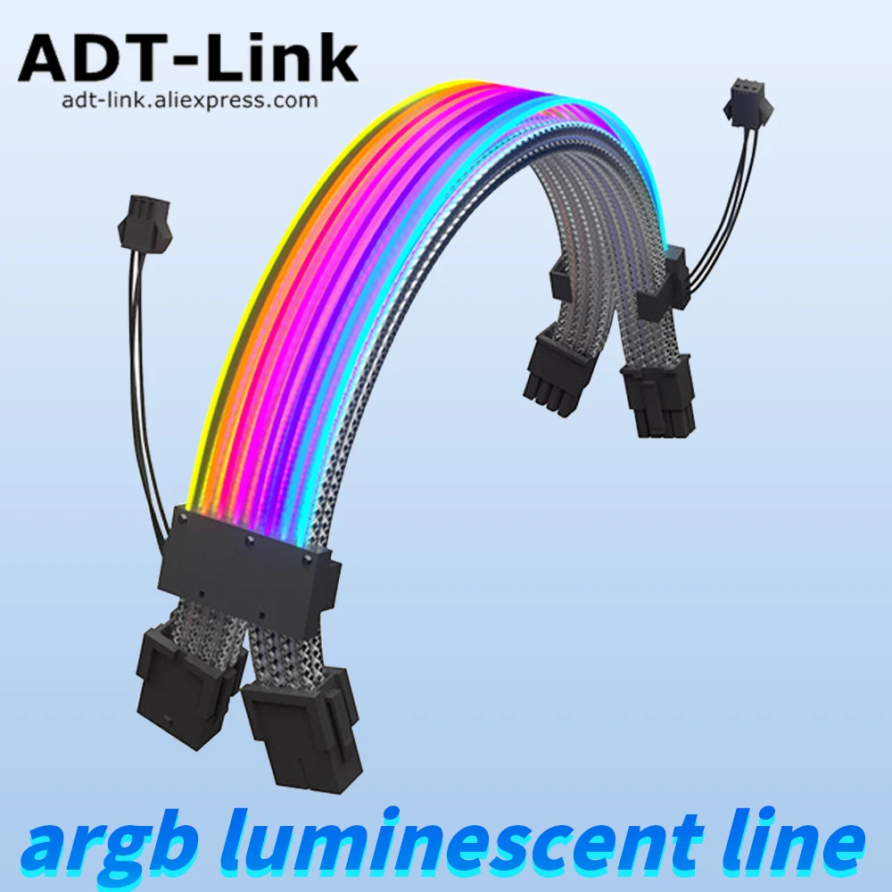 

ARGB 8+8 pin Cable 16pin Graphics Card Extension Cable Dual 8P Dual Light Row Type God Light Synchronization Neon Color Cable