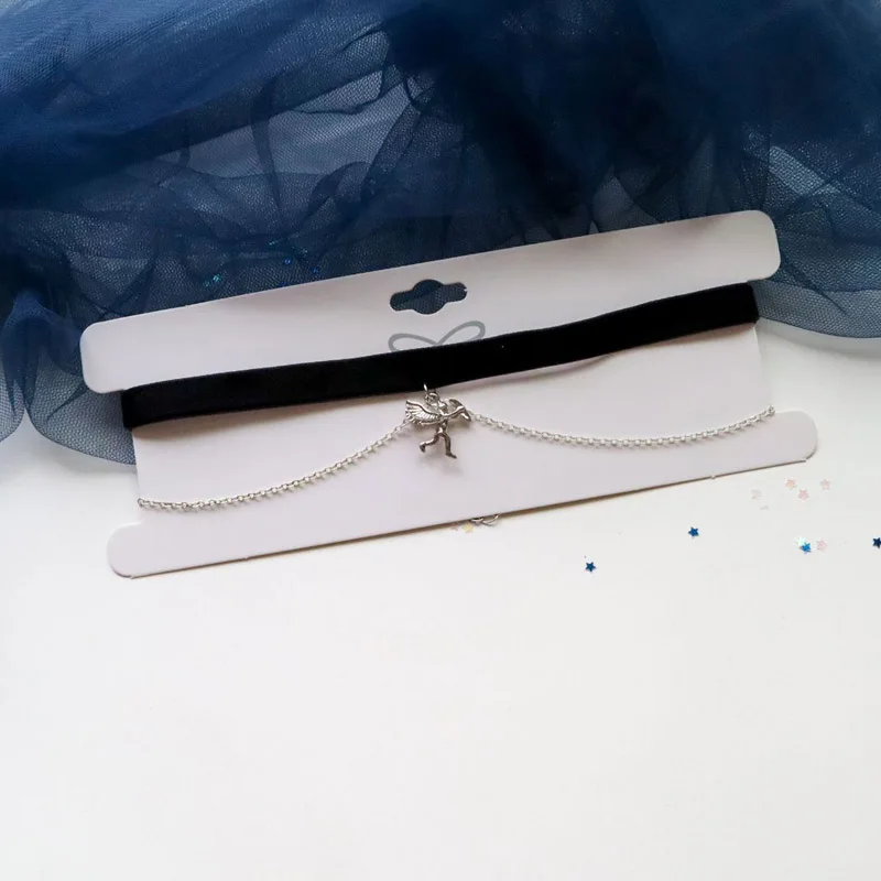 Black Velvet Choker Cupid Pendant Necklace for Women Fashion Clavicle Jewelry Accessory Gift for Girls