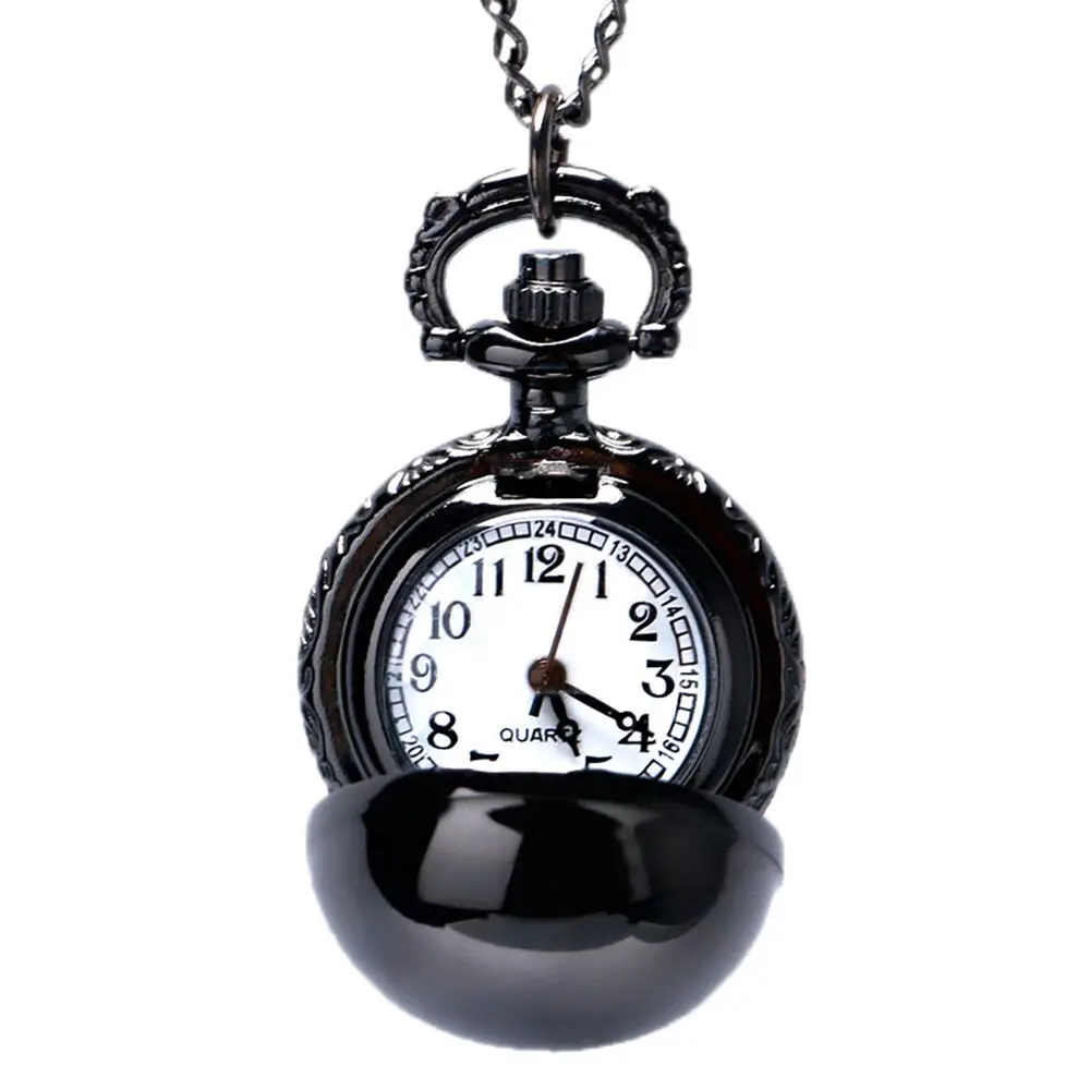 Steampunk Black Round Ball Quartz Pocket Watch Men Women Necklace Chain Best Gifts