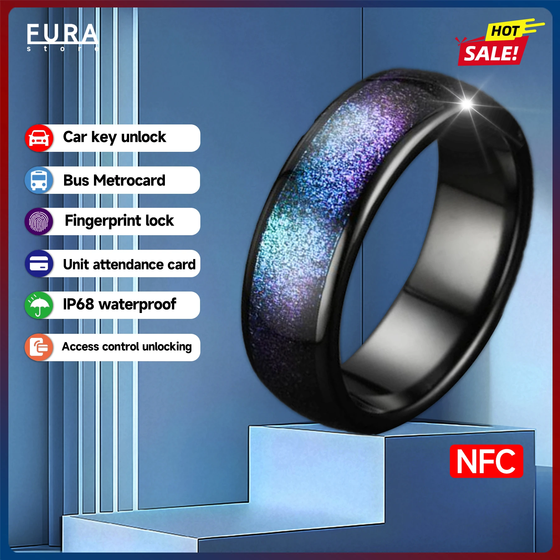 

New ceramic CUID smart ring NFC access control attendance sensor card can clone RFID multi-function smart ring for men and women