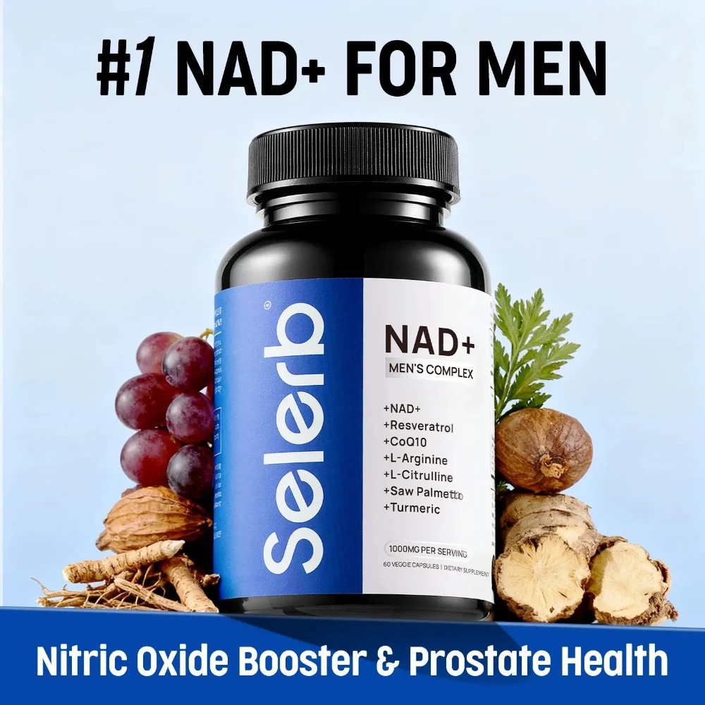 NAD Supplement for Men Resveratrol, CoQ10, L Citrulline and Lycopene for Anti-Aging & Cellular Energy Support 60 Capsules
