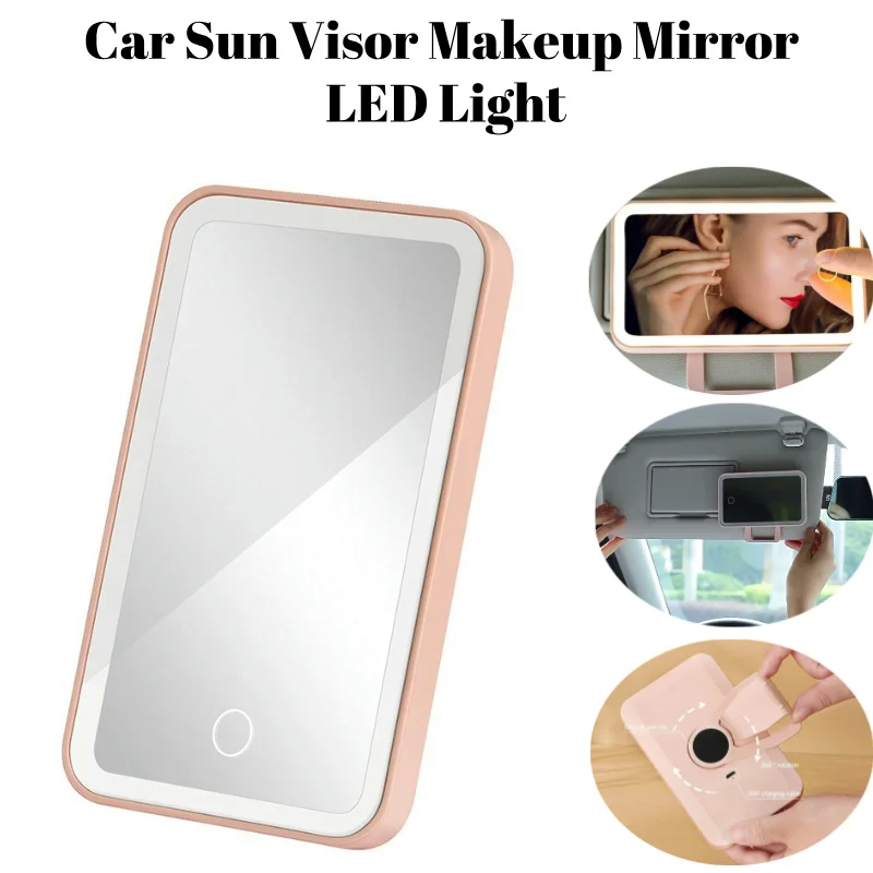 Car Interior Mirrors Sun Visor Plate LED HD Makeup Mirror for Girls Women Rechargeable Fill Light Universal Thin Vanity Mirror