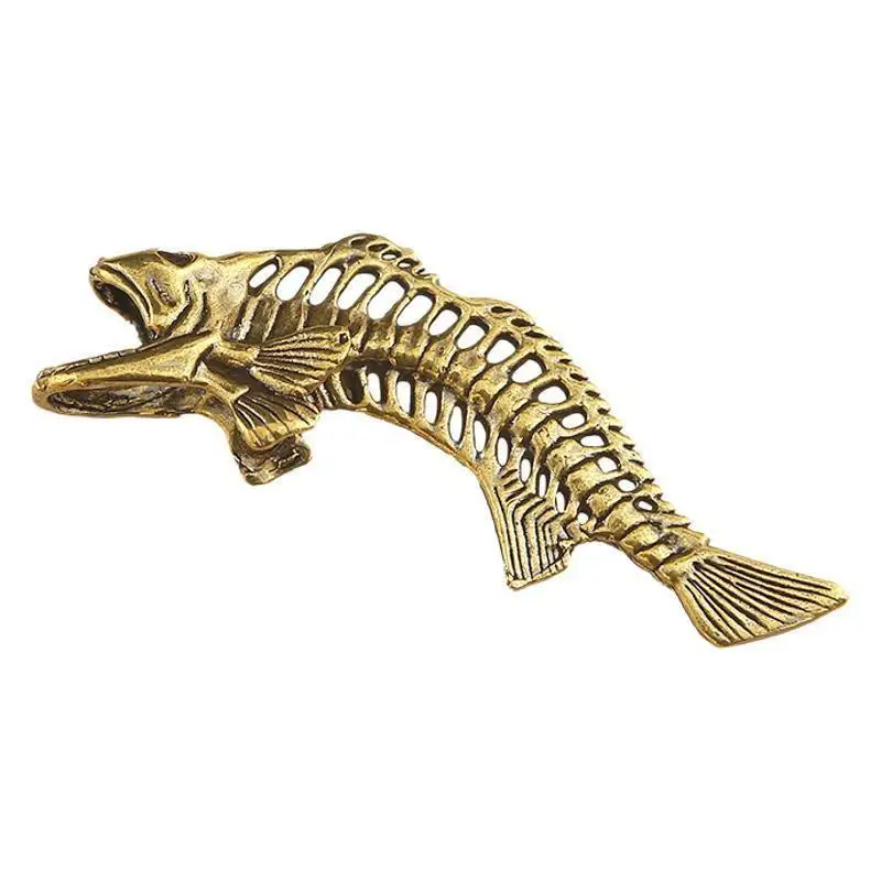 Alloy Fish Skeleton Ornament Vintage Hand Carved Retro Texture Rust Resistant for Desktop Home Bar Coffee Shop Display
