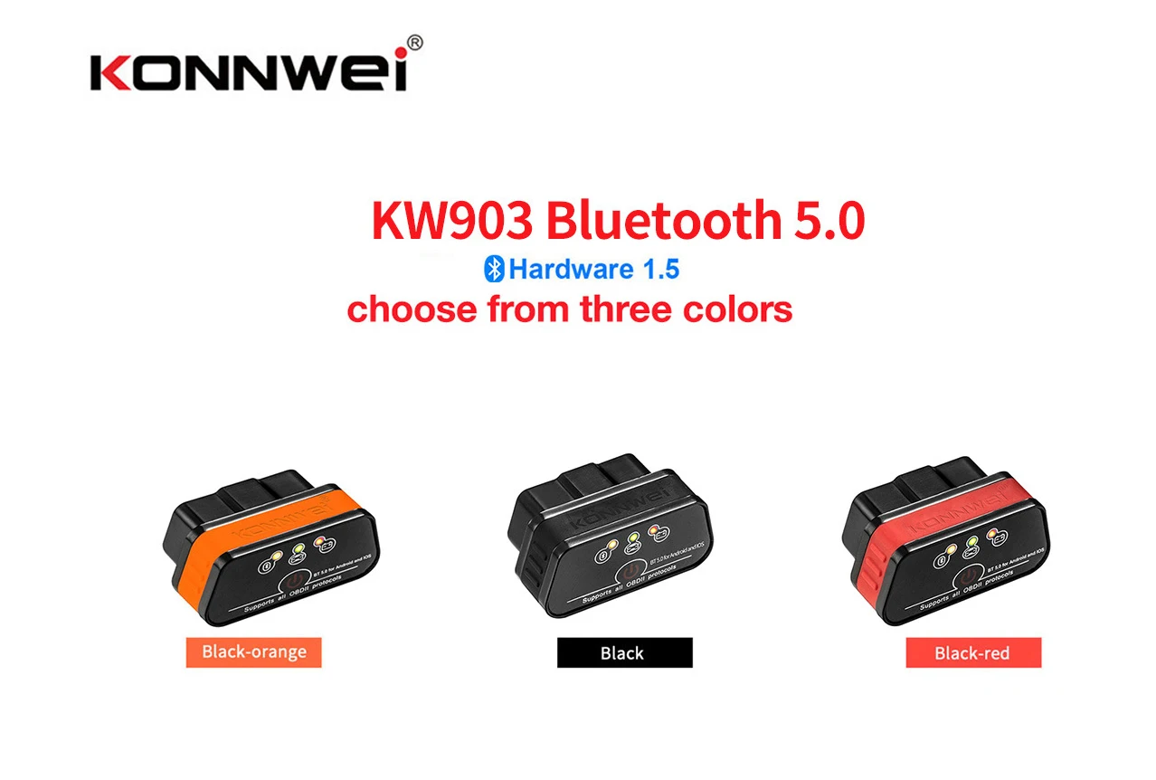 KONNWEI KW903 ELM327 OBD 2 Car Diagnostic Tool Scanner Bluetooth 5.0 Car Code Reader Auto Fault Detector for IOS Android Phone