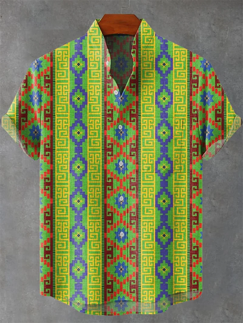 

Гавайская мужская рубашка с коротким рукавом с этническим принтом, пляжный топ, праздничный закат, Harajuku, повседневная одежда, стильная новая коллекция