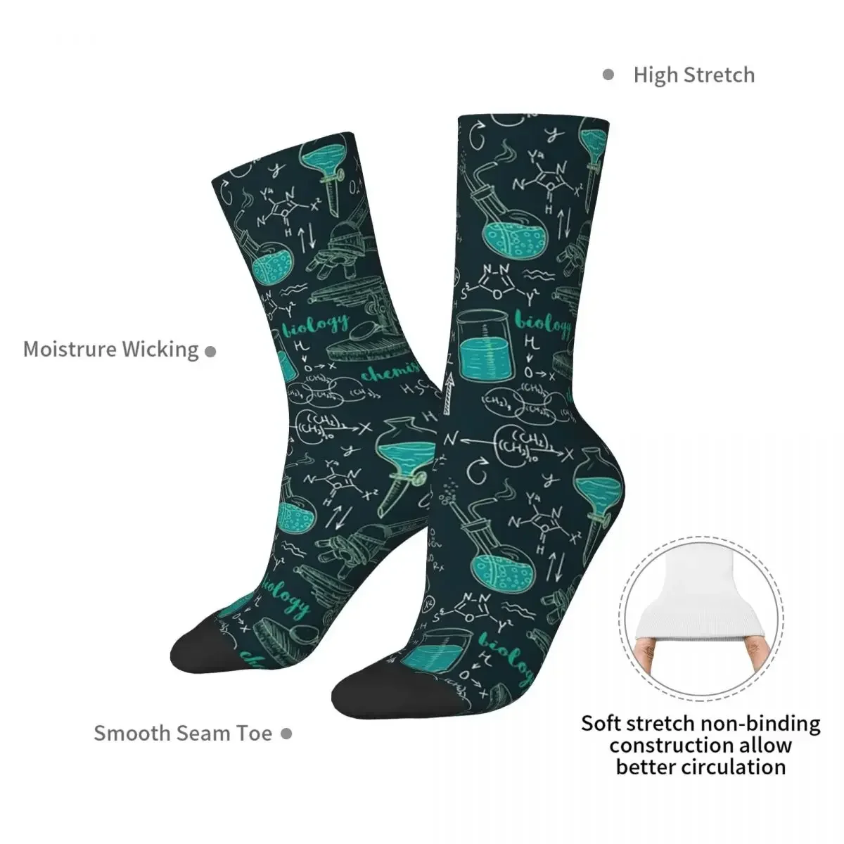 Seamless Old Chemistry Laboratory With Microscope, Tubes And Formulas Socks Sweat Absorbing Stockings All Season Long Socks