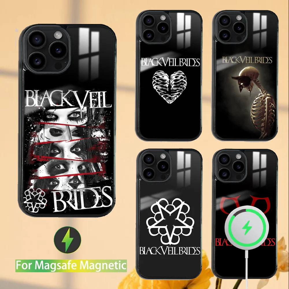 B-Black Veil Brides Band Phone Case For iPhone 16 15 14 13 12 11 PRO MAX PLUS Mini Magnetic wireless mirror phone case