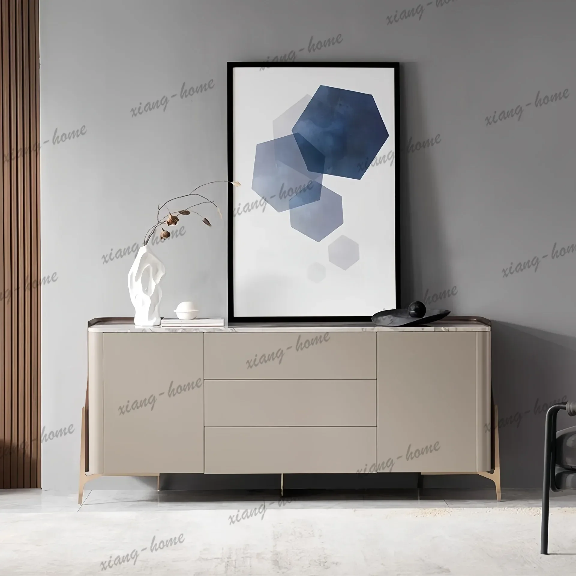 YJ Italian Luxury Living Room Cabinets Designer Natural Marble Modern Minimalist Cabinets Wood Storage Home Furniture Muebles LJ