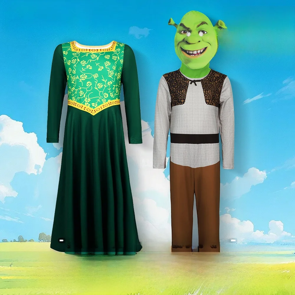 Fsia de Princesa Fiona Conjunto Monstro Sek loween Cosplay Roupa Fena Fibra de Poliéster 00% Festival Tradicion...