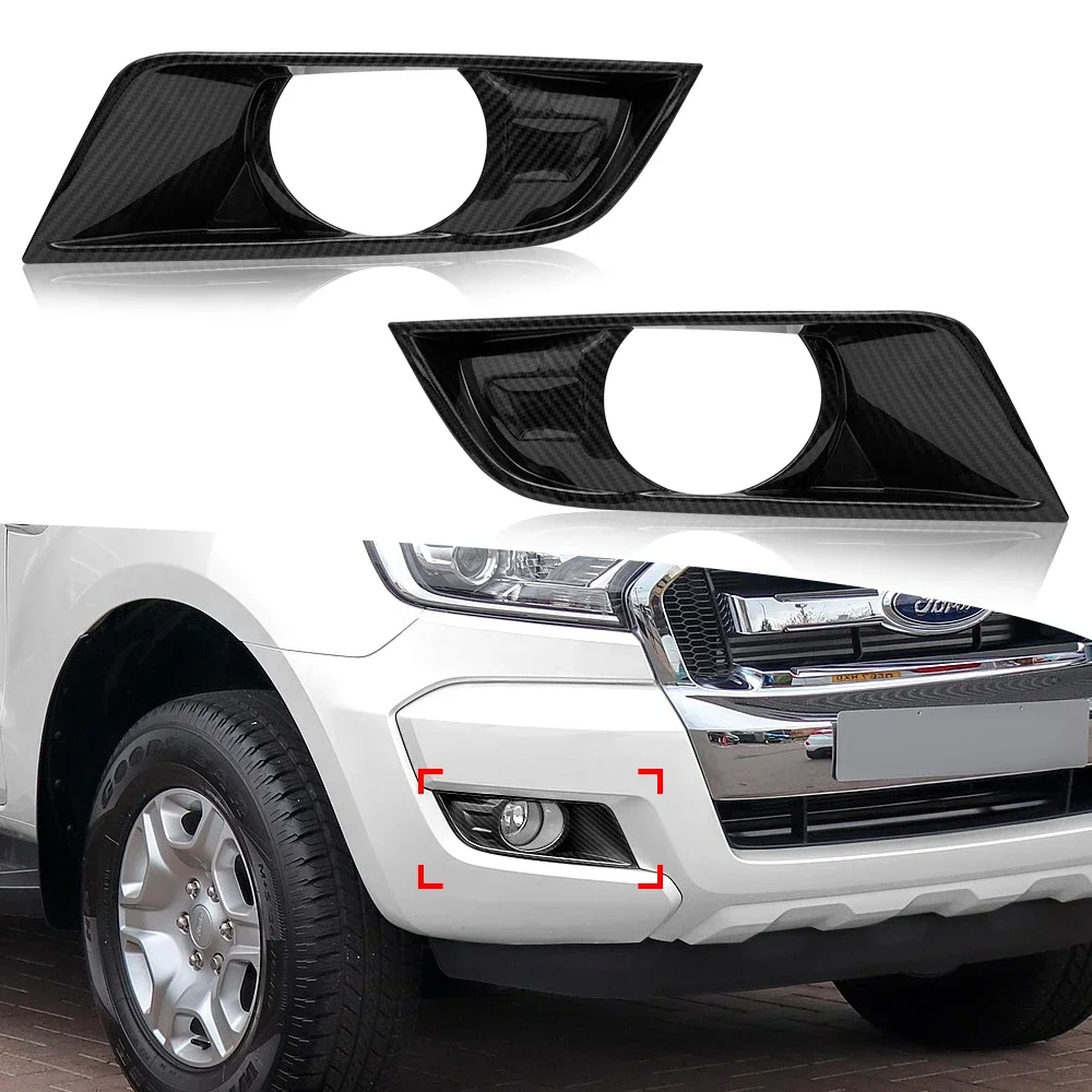 Carbon Fiber Fog Light Cover Trim for Ford Ranger 2015-2018 Limited XL XLT Fog Lamp Hood 4X4 Car Accessories Black 2PCS