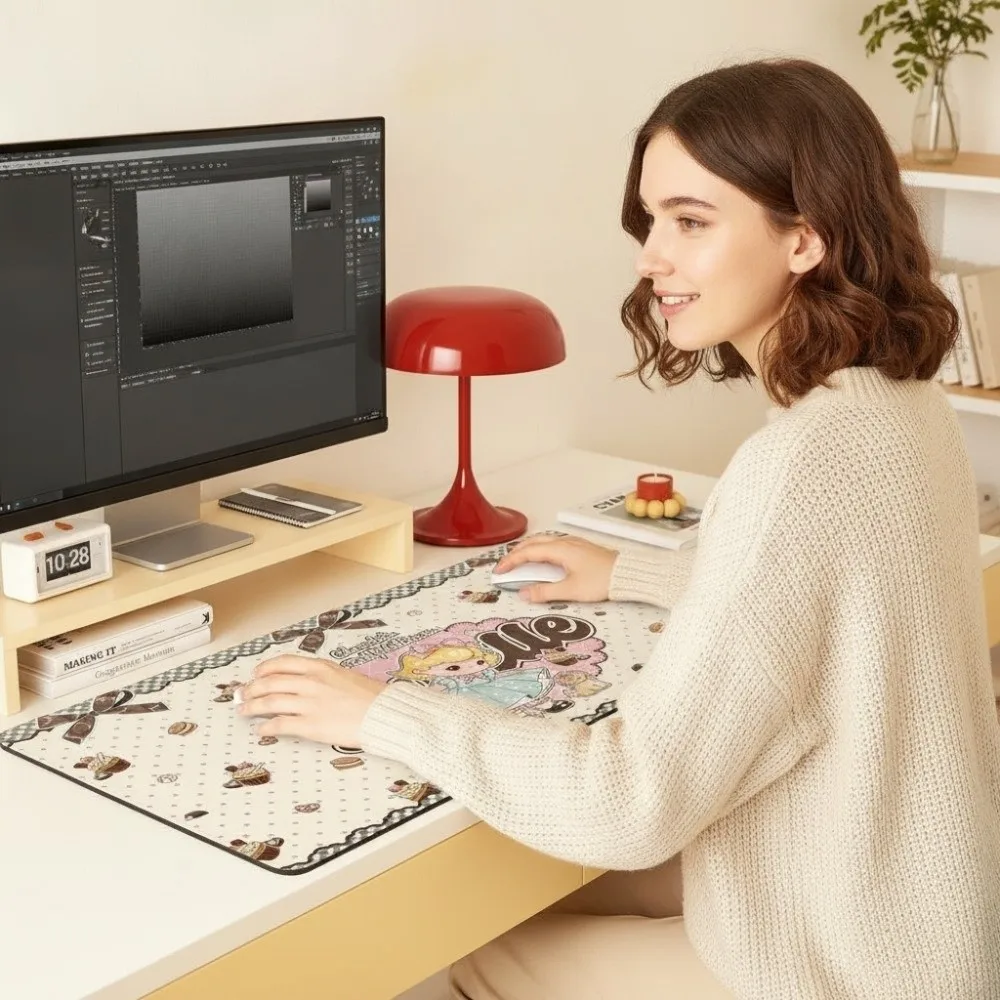 New Cute Cartoon Girl Desk Mat Thickened Anti-Slip Mouse Pad Sweet Style Stain Resistant Keyboard Mice Mat for Students