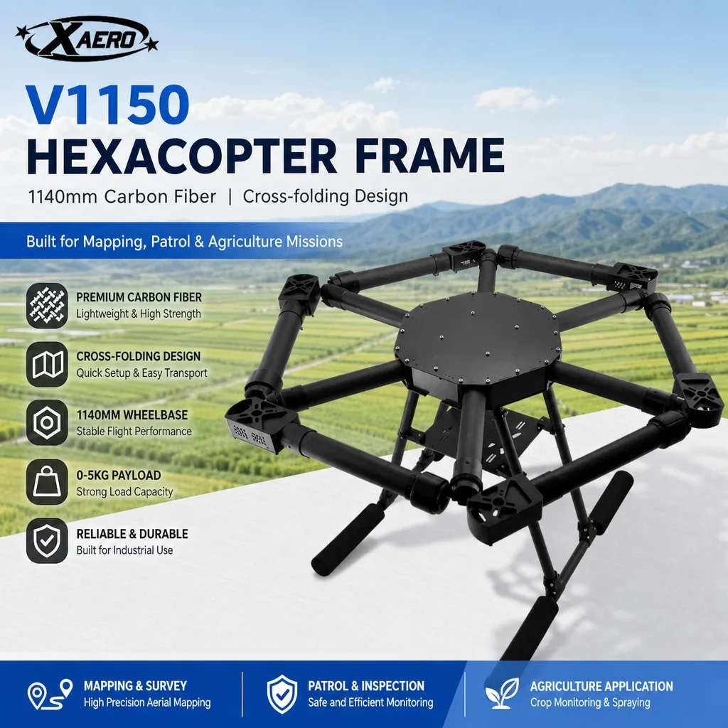 XAERO V1150 1140mm Carbon Hexacopter Frame Umbrella Cross Fold for Mapping Patrol Agriculture UAV