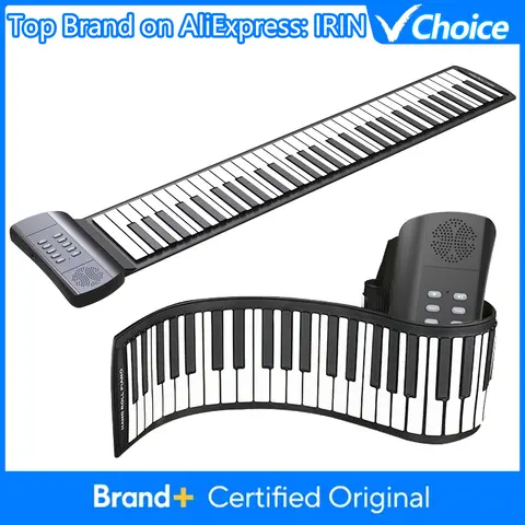 IRIN 61-Key Hand Roll Piano PM61 Foldable Portable Silicone Keyboard with Speaker Real Piano Touch for Travel Beginners Practice