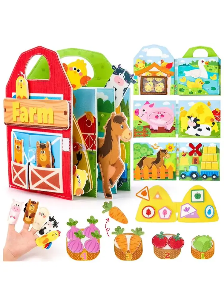 3D Farm Busy Board Quiet Book Soft Felt Montessori Toy For Fine Motor Skills Early Educational Travel Toys For Children Gifts