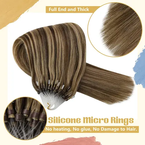 Imagen 2 del producto VeSunny-extensiones de cabello humano Remy, Micro cuentas de pelo sedoso y suave, Micro anillo, 1g/hebra 50g