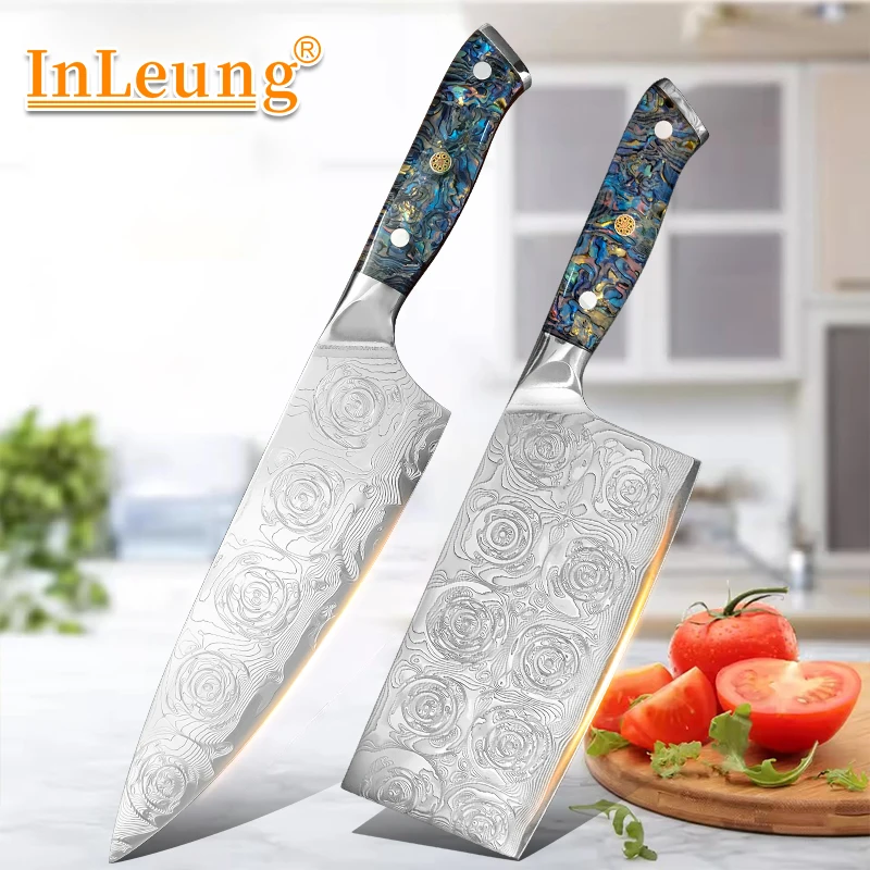 VG10 Damascus Steel Chef's Knife Abalone Shell Handle Sharp Blade Kitchen Knife Meat Vegetable Slicing Food Prep Cooking Tools