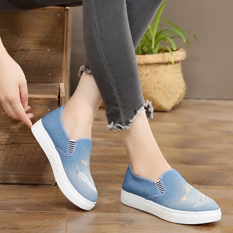 Shoes for Women Loafers Canvas Woman Footwear Slip on High Platform Spring Designer Stylish Promotion 2024 New Low Price A Hot