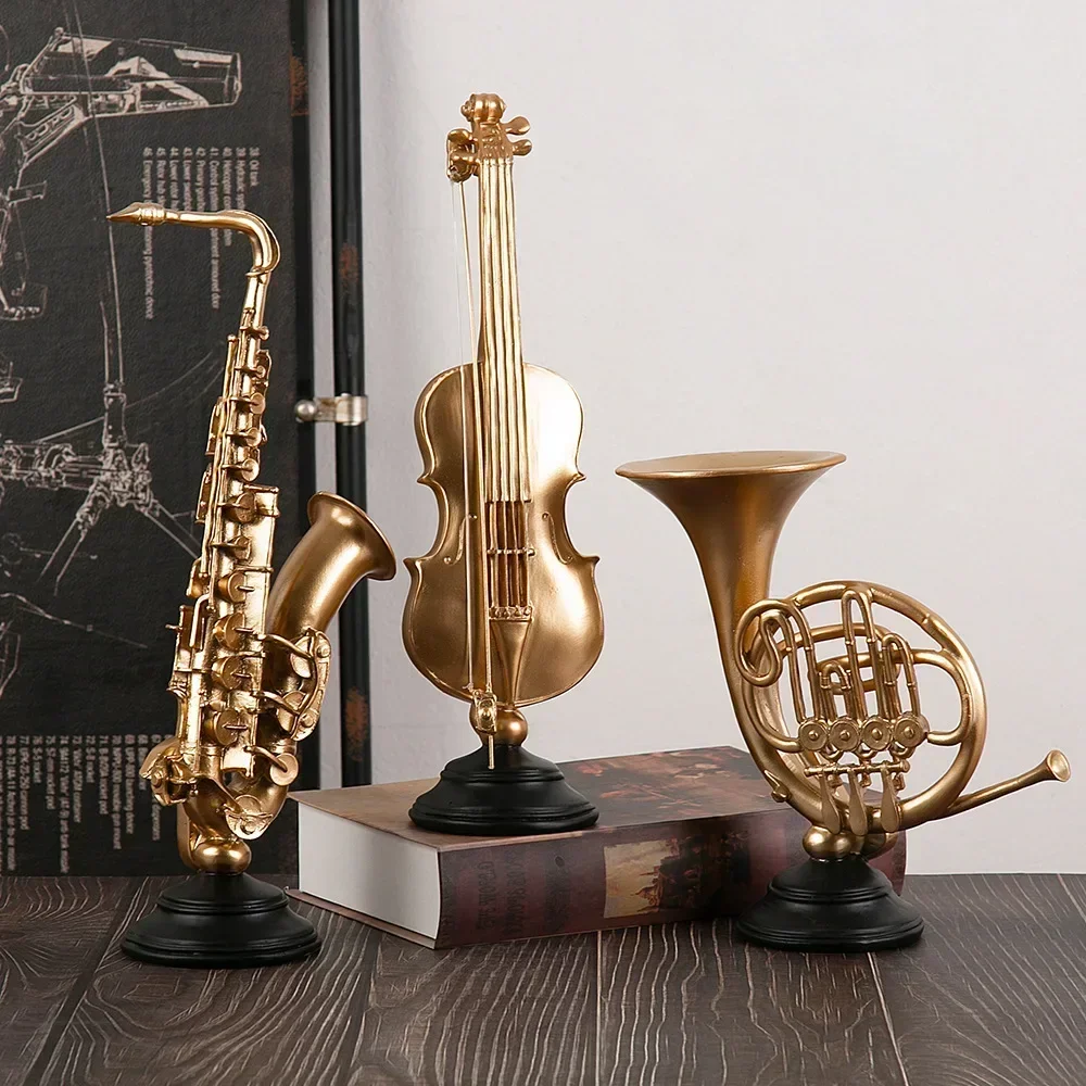 

European Style Light Luxury Musical Instrument Ornaments Music Art Resin Crafts Violin Saxophone French Horn Decorative Articles