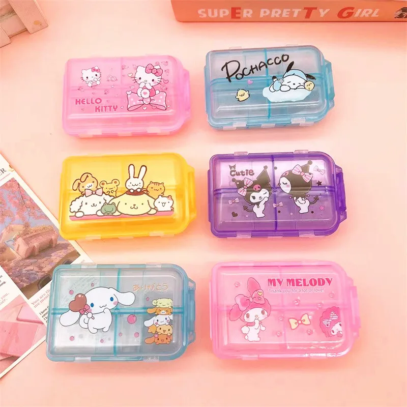 Sanrio Cartoon My Melody Kuromi Medicine Box Pill Storage Box Anime Peripherals Jewelry Box Mini Portable Seal A Gift for Girls